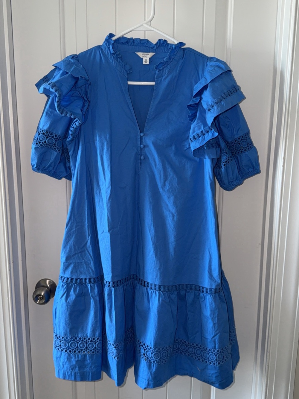 crown & ivy Cobalt Blue Ruffle Sleeve Mini Dress